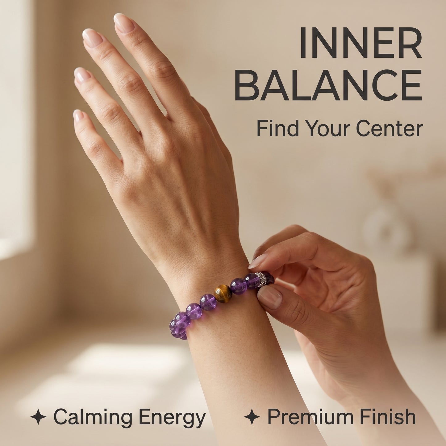 Amethyst Beaded Bracelet for Women, Natural Crystal Stone Wrist Jewelry with Polished Beads, Serene Violet Style for Daily Outfits, Meditation, Layering, and Gift Styling