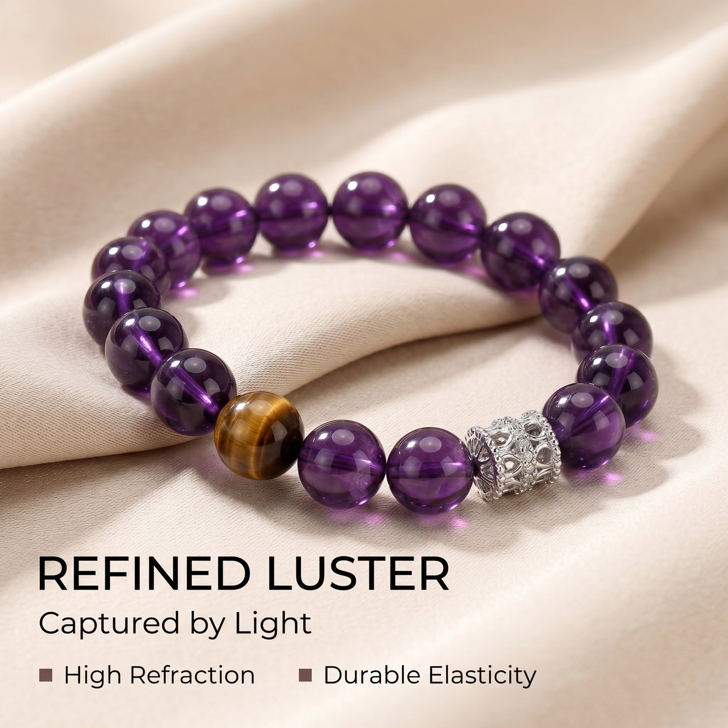 Amethyst Beaded Bracelet for Women, Natural Crystal Stone Wrist Jewelry with Polished Beads, Serene Violet Style for Daily Outfits, Meditation, Layering, and Gift Styling