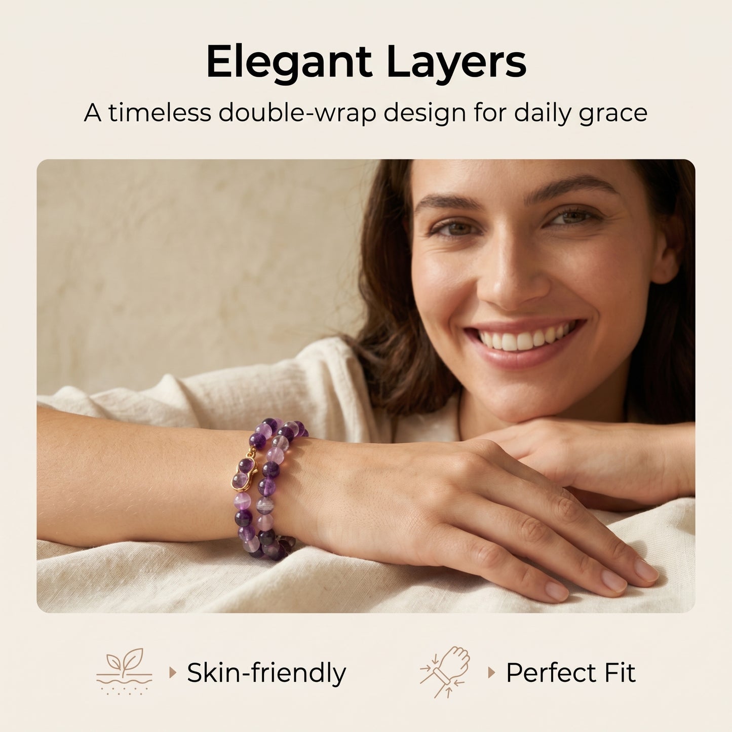 Amethyst Double Wrap Bracelet for Women, Natural Crystal Stone Wrist Jewelry with Polished Beads, Serene Violet Style for Daily Outfits, Meditation, Layering, and Gift Styling