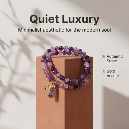 Amethyst Double Wrap Bracelet for Women, Natural Crystal Stone Wrist Jewelry with Polished Beads, Serene Violet Style for Daily Outfits, Meditation, Layering, and Gift Styling