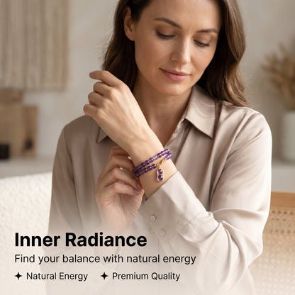 Amethyst Double Wrap Bracelet for Women, Natural Crystal Stone Wrist Jewelry with Polished Beads, Serene Violet Style for Daily Outfits, Meditation, Layering, and Gift Styling