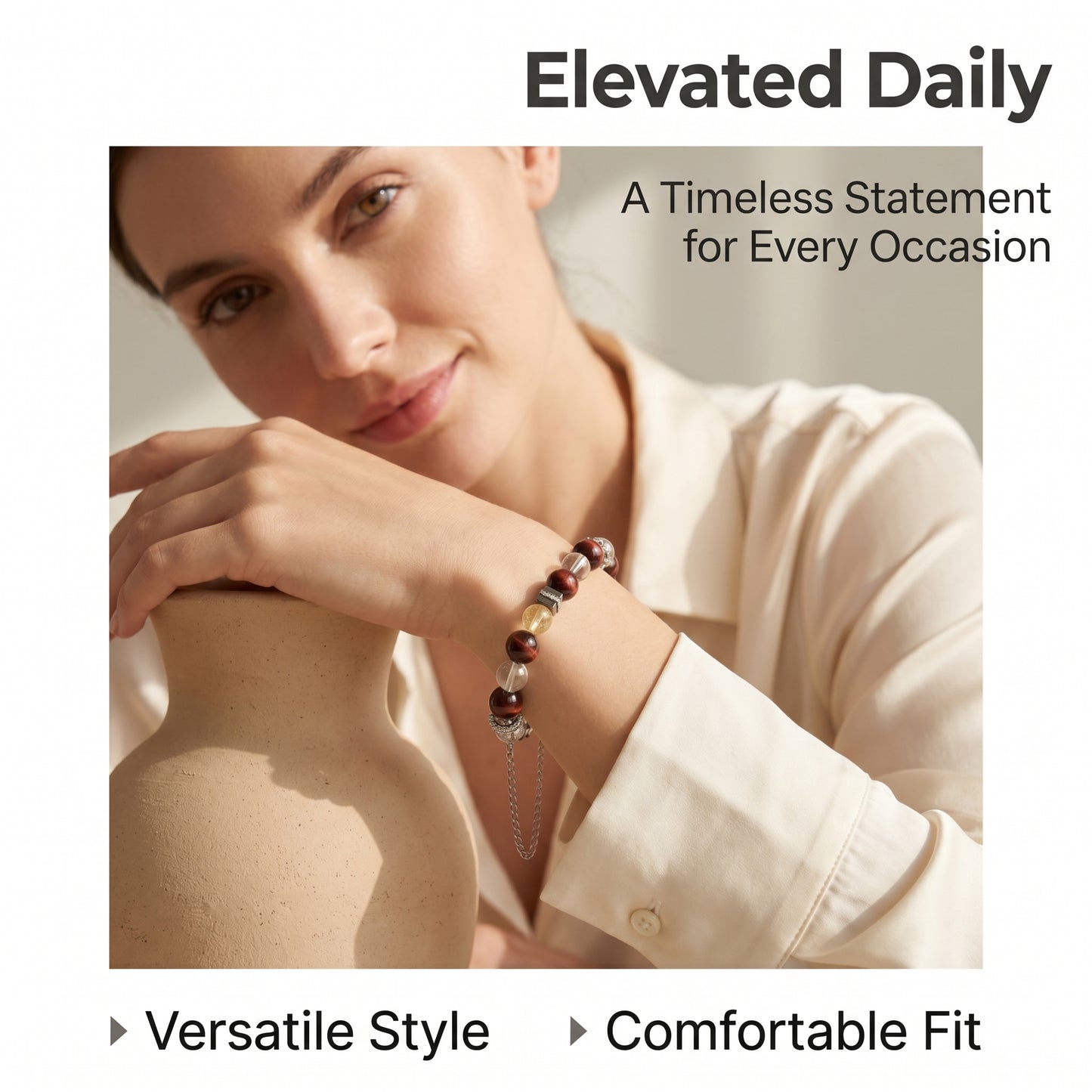 Red Tiger Eye Beaded Bracelet for Women, Natural Stone Bead Wrist Jewelry with Polished Beads, Warm Confident Style for Daily Outfits, Meditation, Layering, and Gift Styling