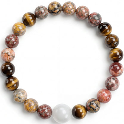 Leopard Jasper Beaded Bracelet for Women, Natural Stone Bead Wrist Jewelry with Polished Beads, Natural Polished Style for Daily Outfits, Meditation, Layering, and Gift Styling