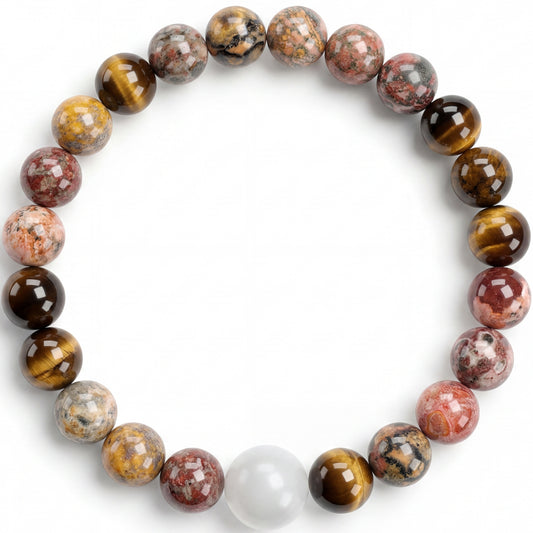 Leopard Jasper Beaded Bracelet for Women, Natural Stone Bead Wrist Jewelry with Polished Beads, Natural Polished Style for Daily Outfits, Meditation, Layering, and Gift Styling