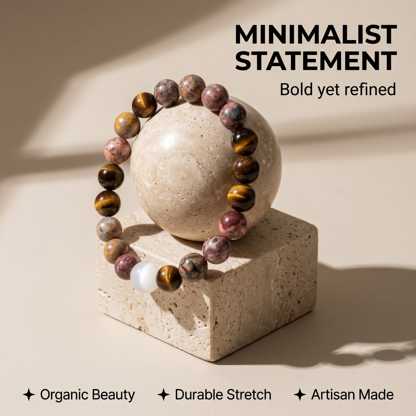 Leopard Jasper Beaded Bracelet for Women, Natural Stone Bead Wrist Jewelry with Polished Beads, Natural Polished Style for Daily Outfits, Meditation, Layering, and Gift Styling