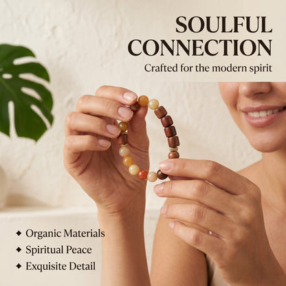 Golden Silk Jade and Rosewood Beaded Bracelet for Men and Women, Natural Wood and Stone Jewelry with Polished Beads, Earthy Minimalist Style for Daily Wear, Meditation, Layering, and Gifts