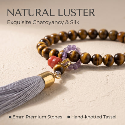 Yellow Tiger Eye Mala Style Bracelet for Women, Natural Stone Bead Wrist Jewelry with Polished Beads, Golden Polished Style for Daily Outfits, Meditation, Layering, and Gift Styling