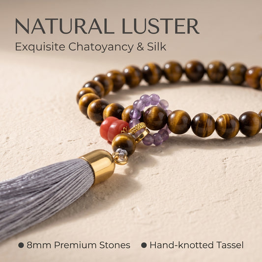 Yellow Tiger Eye Mala Style Bracelet for Women, Natural Stone Bead Wrist Jewelry with Polished Beads, Golden Polished Style for Daily Outfits, Meditation, Layering, and Gift Styling
