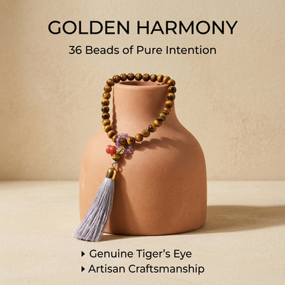 Yellow Tiger Eye Mala Style Bracelet for Women, Natural Stone Bead Wrist Jewelry with Polished Beads, Golden Polished Style for Daily Outfits, Meditation, Layering, and Gift Styling