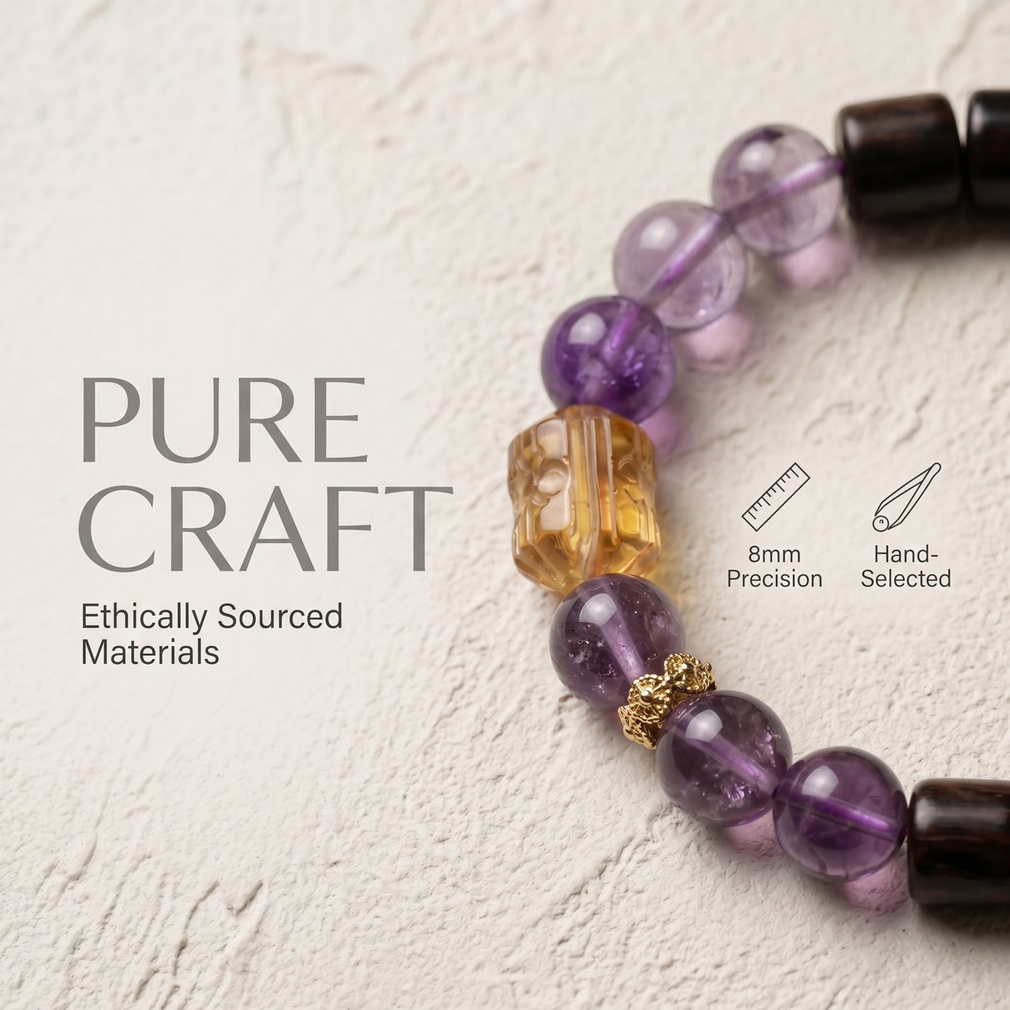 Amethyst and Rosewood Beaded Bracelet for Men and Women, Natural Wood and Stone Wrist Jewelry with Polished Beads, Serene Violet Style for Daily Outfits, Meditation, Layering, and Gift Styling